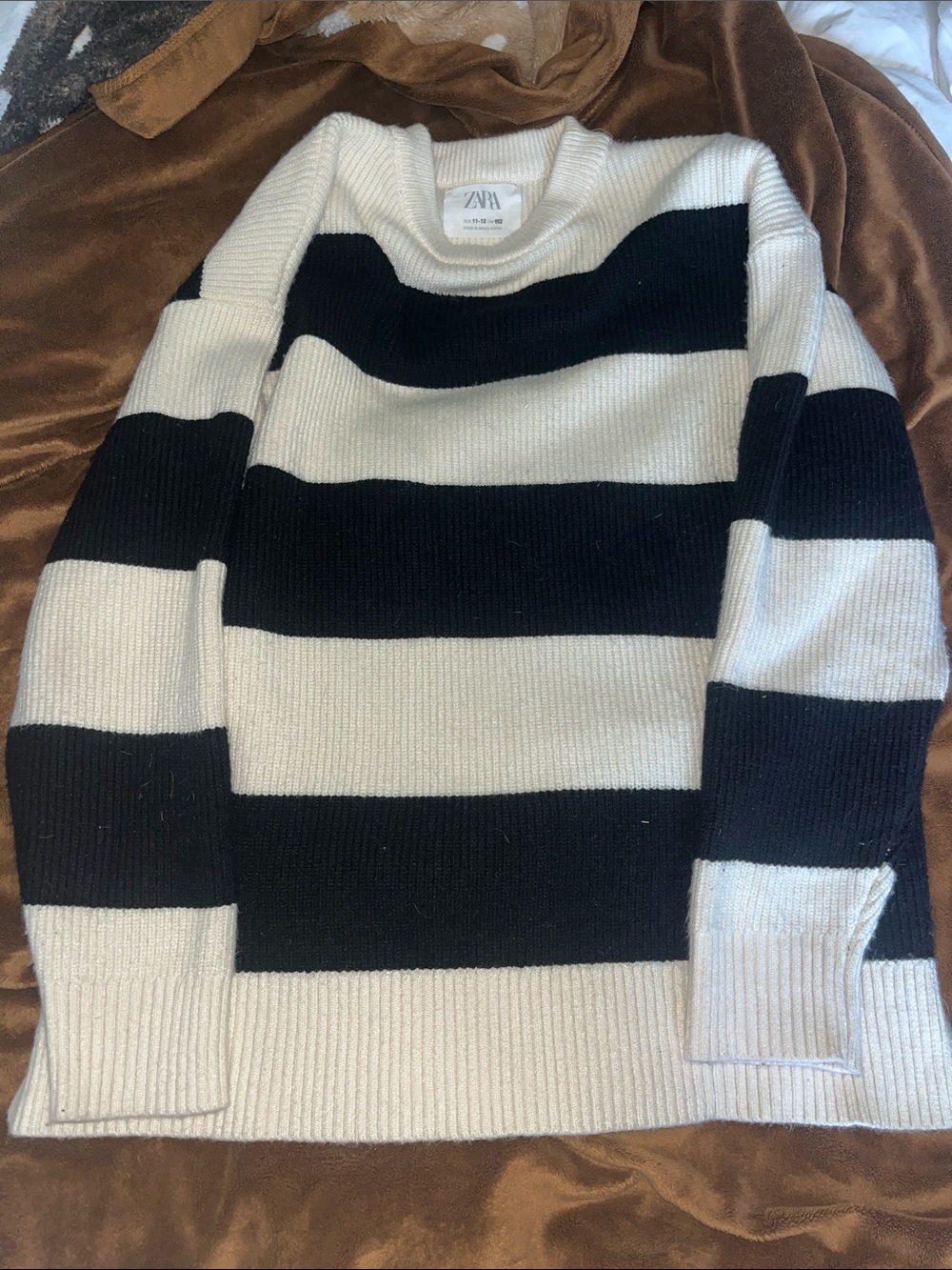 Zara Kids Black and White Wide-Stripe Crewneck Sweater